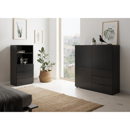Dressoir met 3 lades en open schappen zwart