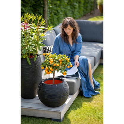 Capi Bloempot Nature Rib Bolvormig Kblr270 Zwart 40 x 32 cm