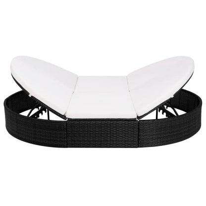 Loungebed met kussen poly rattan zwart