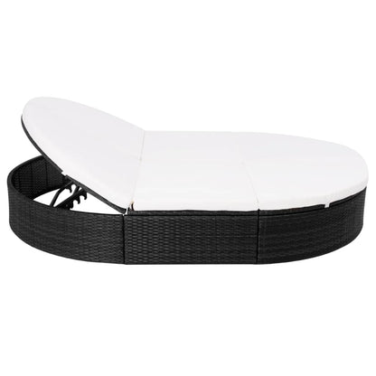 Loungebed met kussen poly rattan zwart