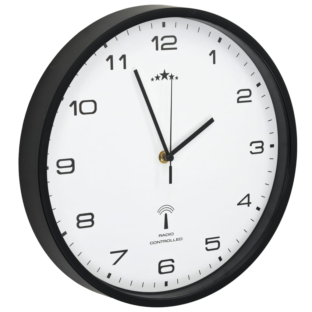 Wandklok Met Quartz Uurwerk Radiogestuurd 31 Cm Wit en zwart