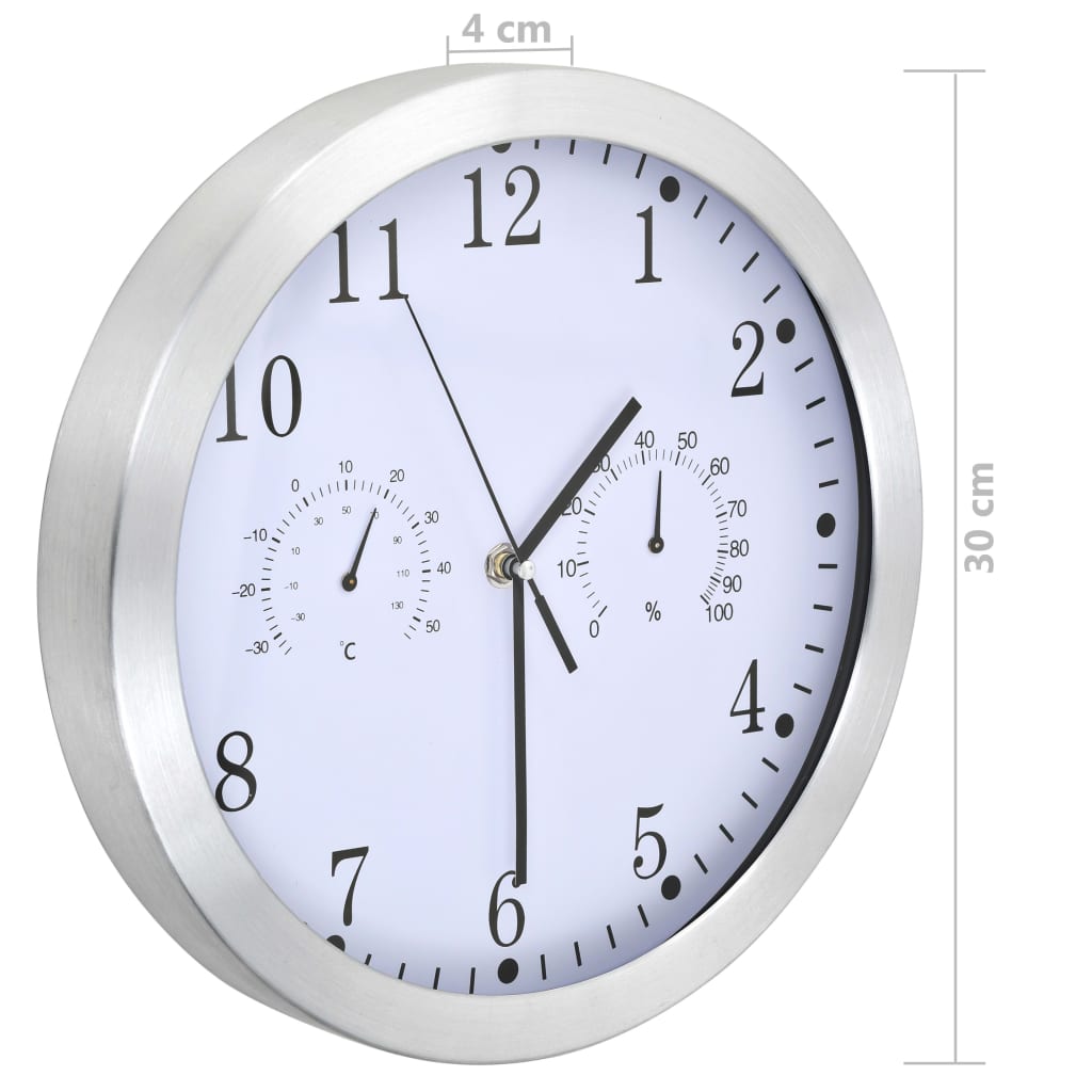 Wandklok Met Quartz-Mechanisme Hygrometer Thermometer 30 Cm Wit