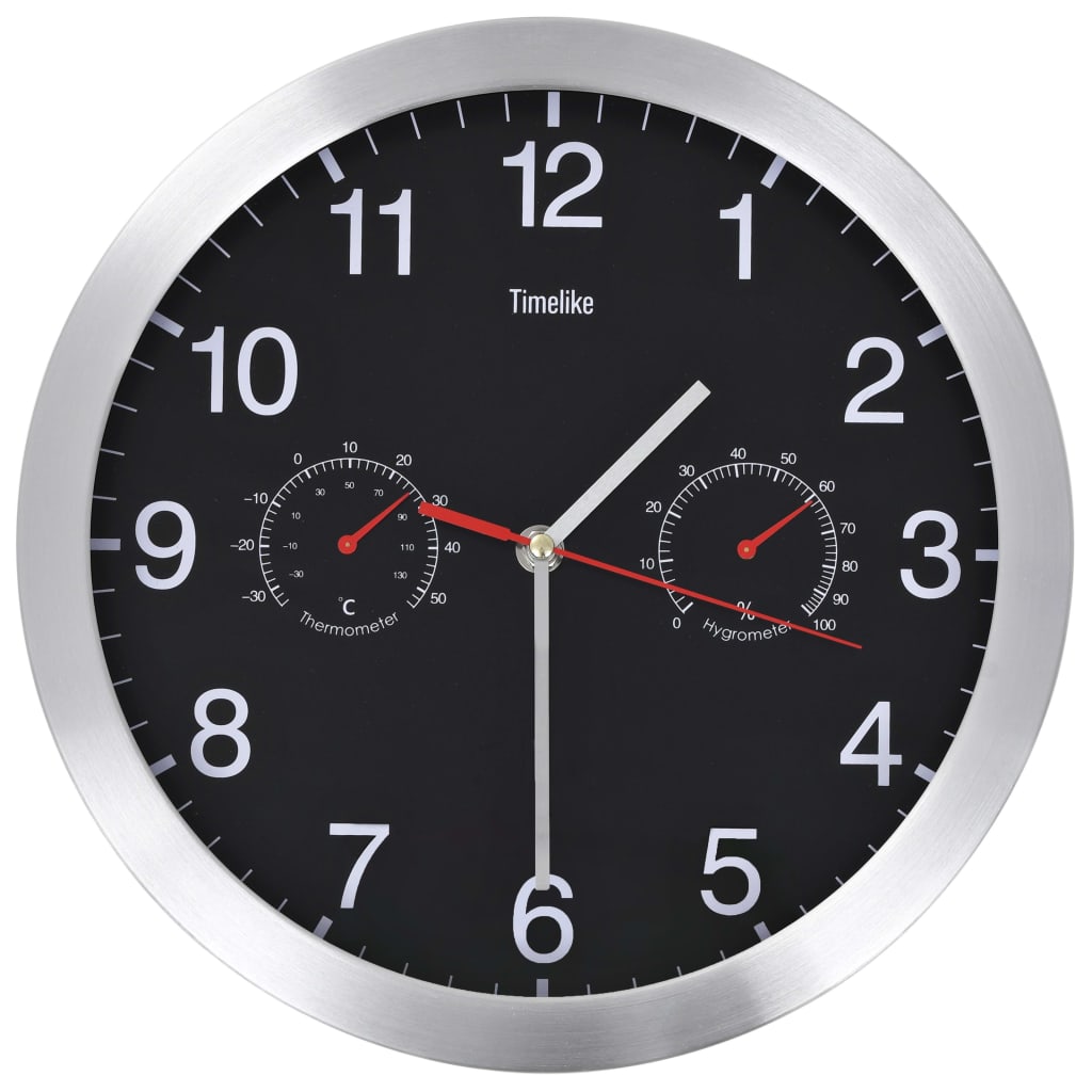 Wandklok Met Quartz-Mechanisme Hygrometer Thermometer 30 Cm Zwart