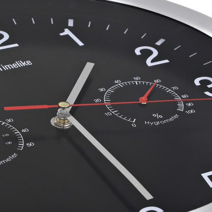Wandklok Met Quartz-Mechanisme Hygrometer Thermometer 30 Cm Zwart