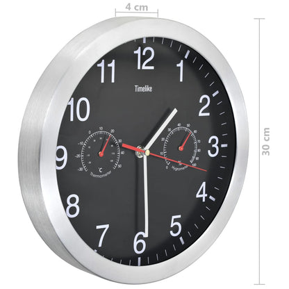 Wandklok Met Quartz-Mechanisme Hygrometer Thermometer 30 Cm Zwart