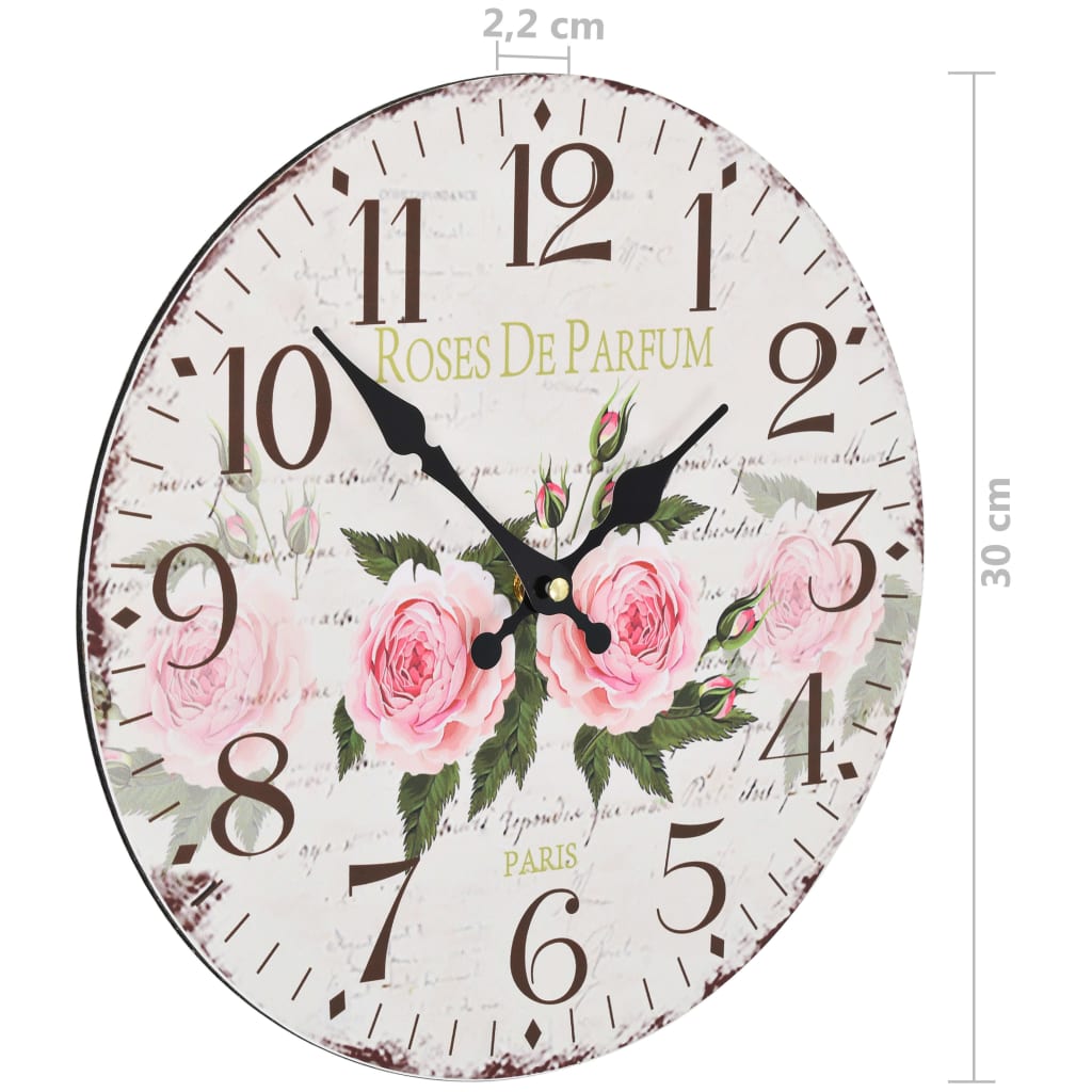 Wandklok Vintage Stijl Bloemen 30 cm Gebloemd