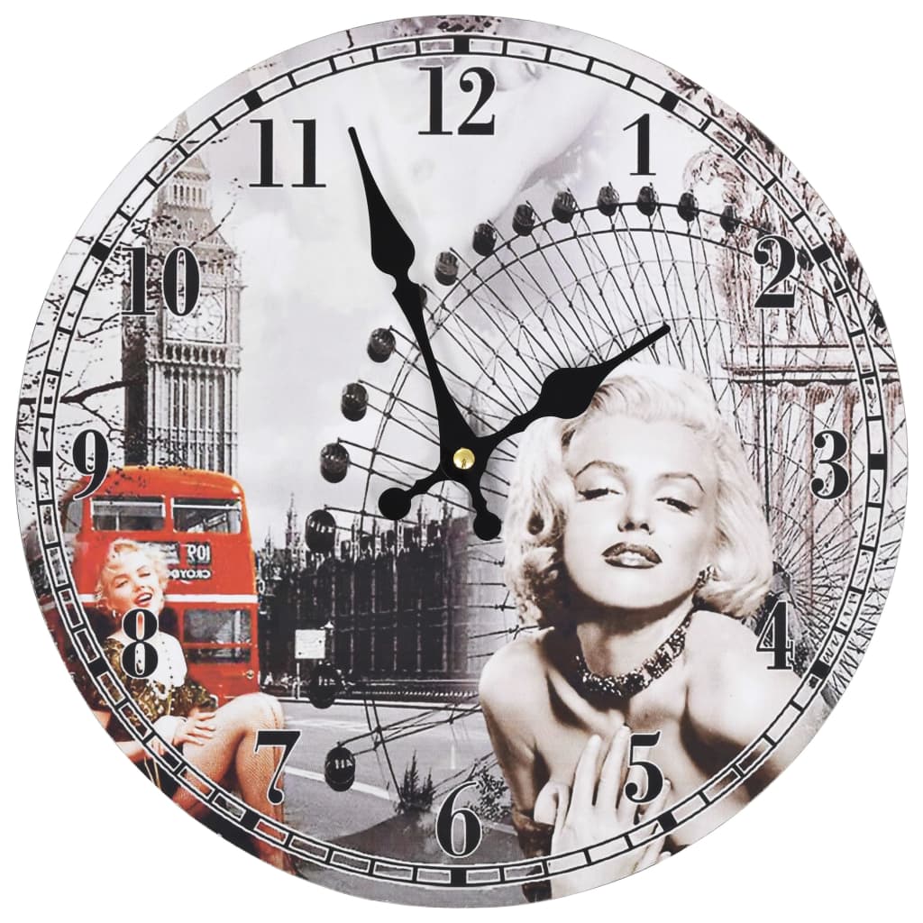 Wandklok Vintage Stijl Marilyn Monroe 30 cm Multikleur
