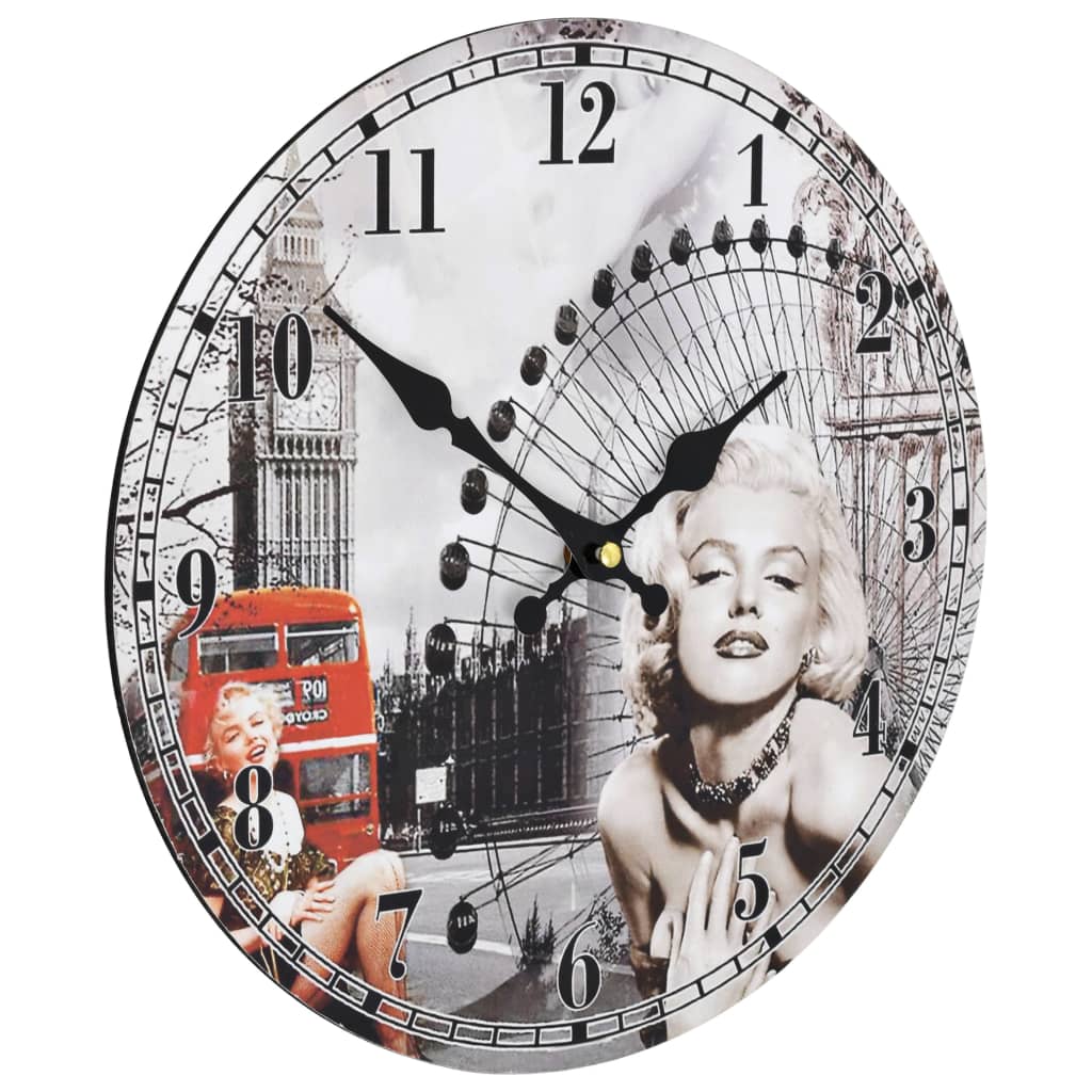 Wandklok Vintage Stijl Marilyn Monroe 30 cm Multikleur