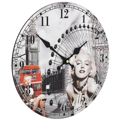 Wandklok Vintage Stijl Marilyn Monroe 30 cm Multikleur