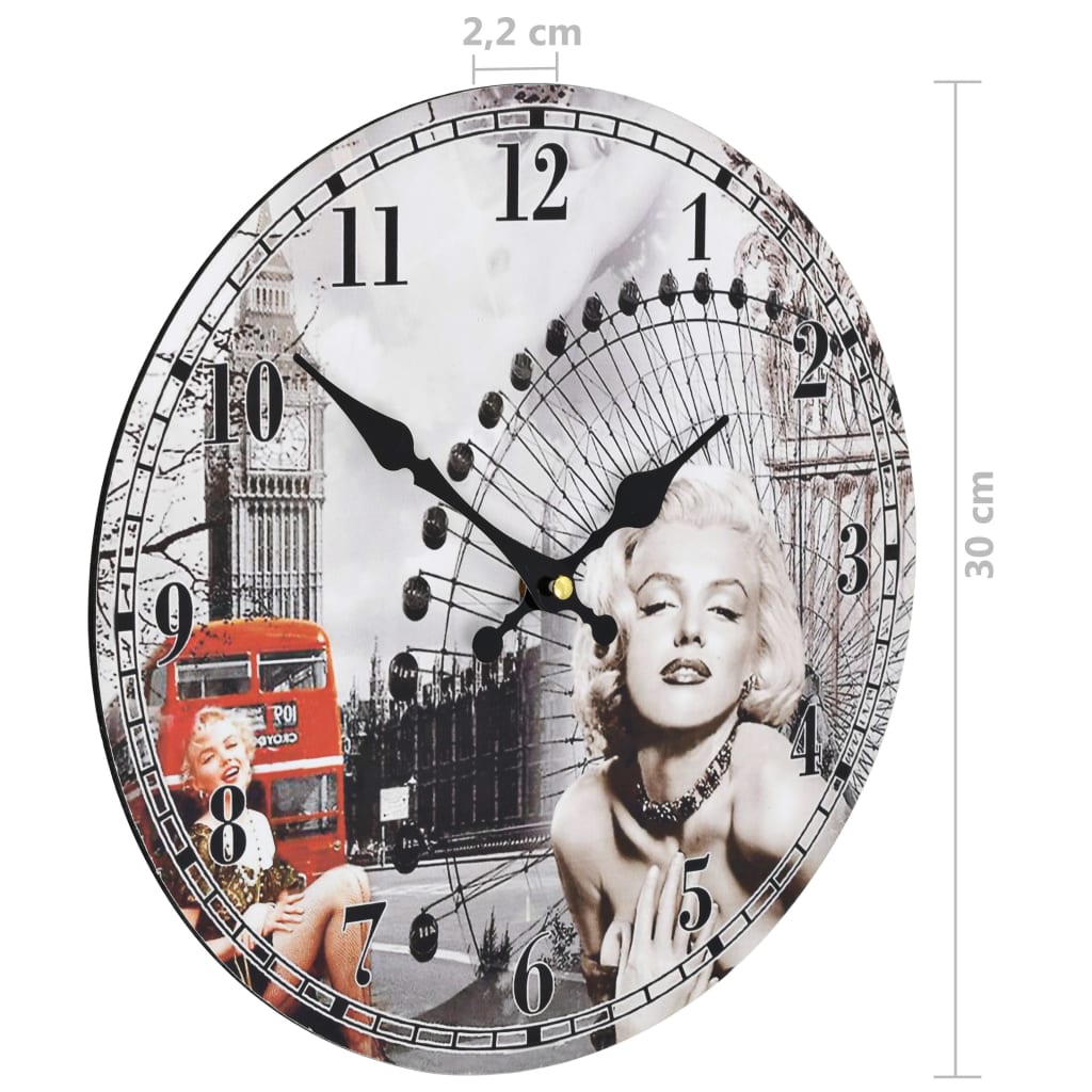 Wandklok Vintage Stijl Marilyn Monroe 30 cm Multikleur