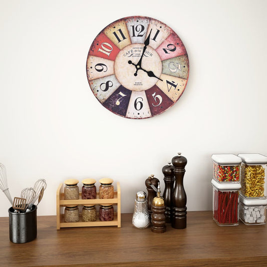 Wandklok Vintage Stijl Meerkleurig 30 cm kleurrijk