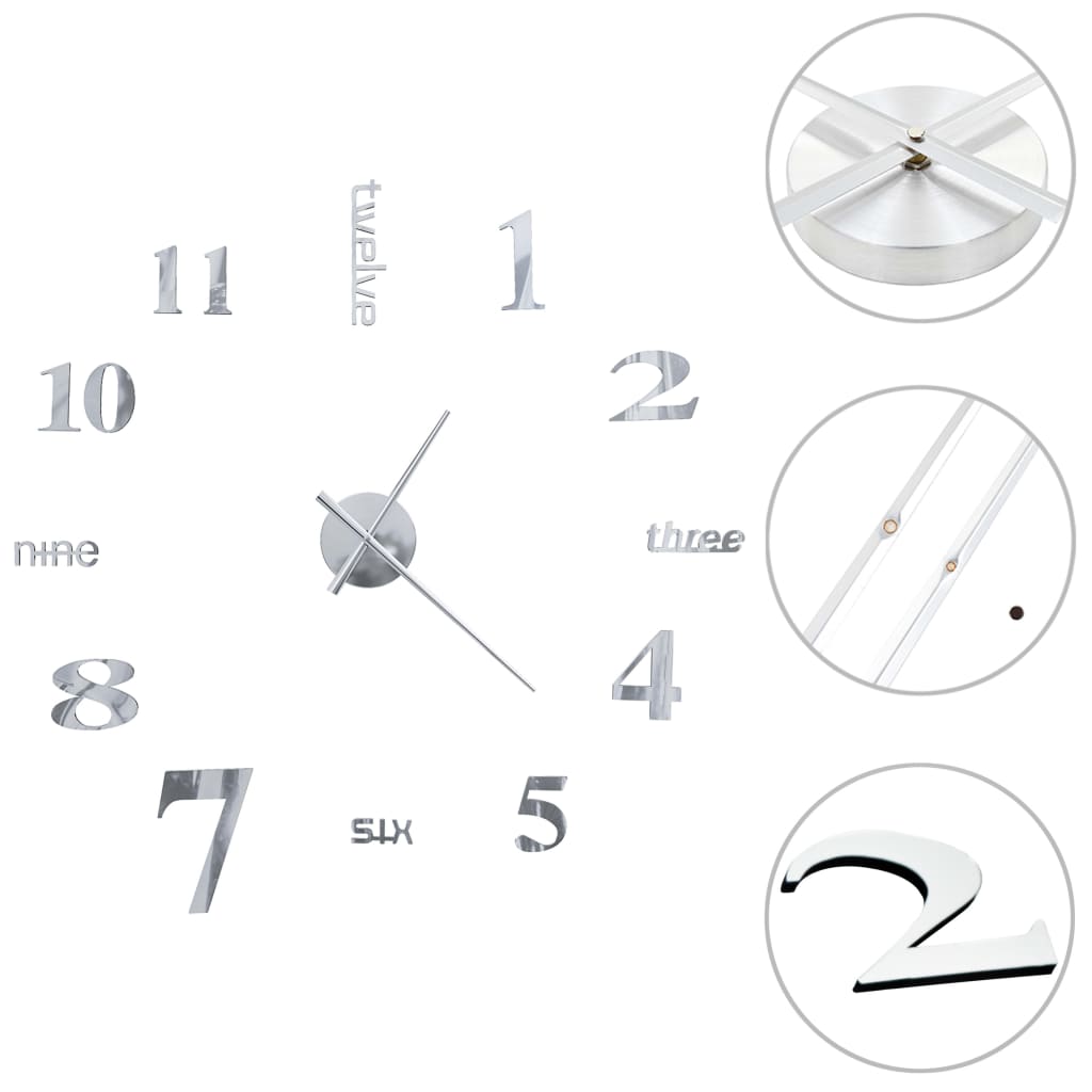 3D-Wandklok 100 Cm Xxl Modern Kleurig Zilver