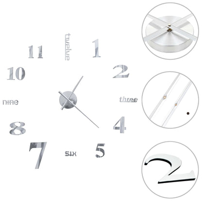 3D-Wandklok 100 Cm Xxl Modern Kleurig Zilver