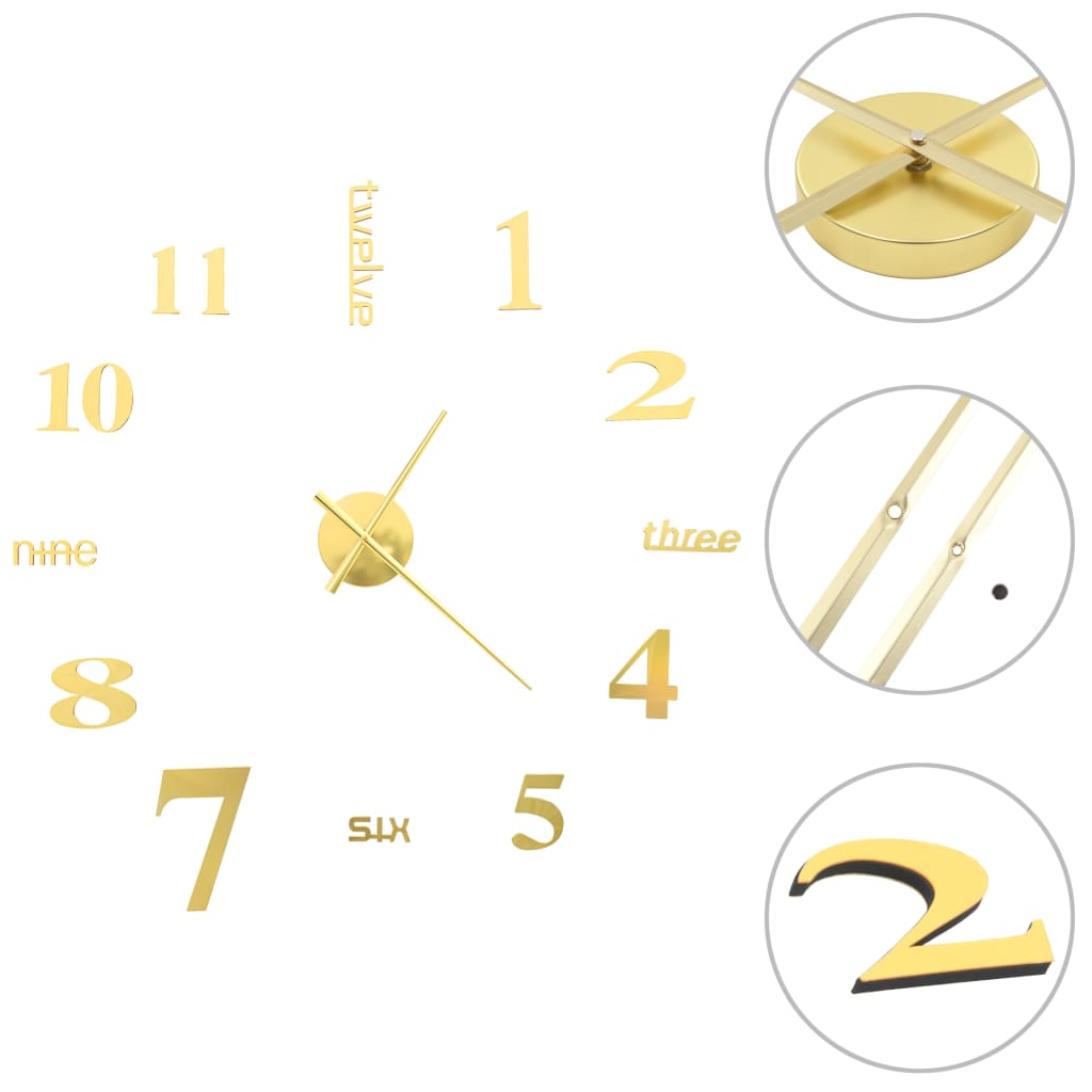 3D-Wandklok 100 Cm Xxl Modern Kleurig Goud