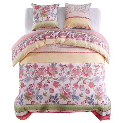 Dekbedovertrekset bloemen/gestreept 200x220/80x80 cm roze