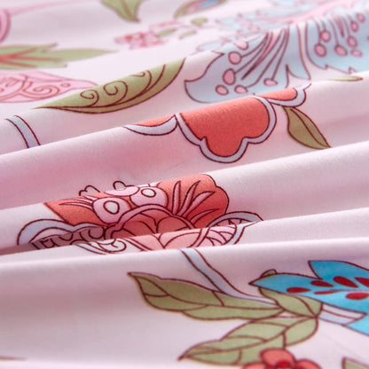 Dekbedovertrekset bloemen/gestreept 200x220/80x80 cm roze