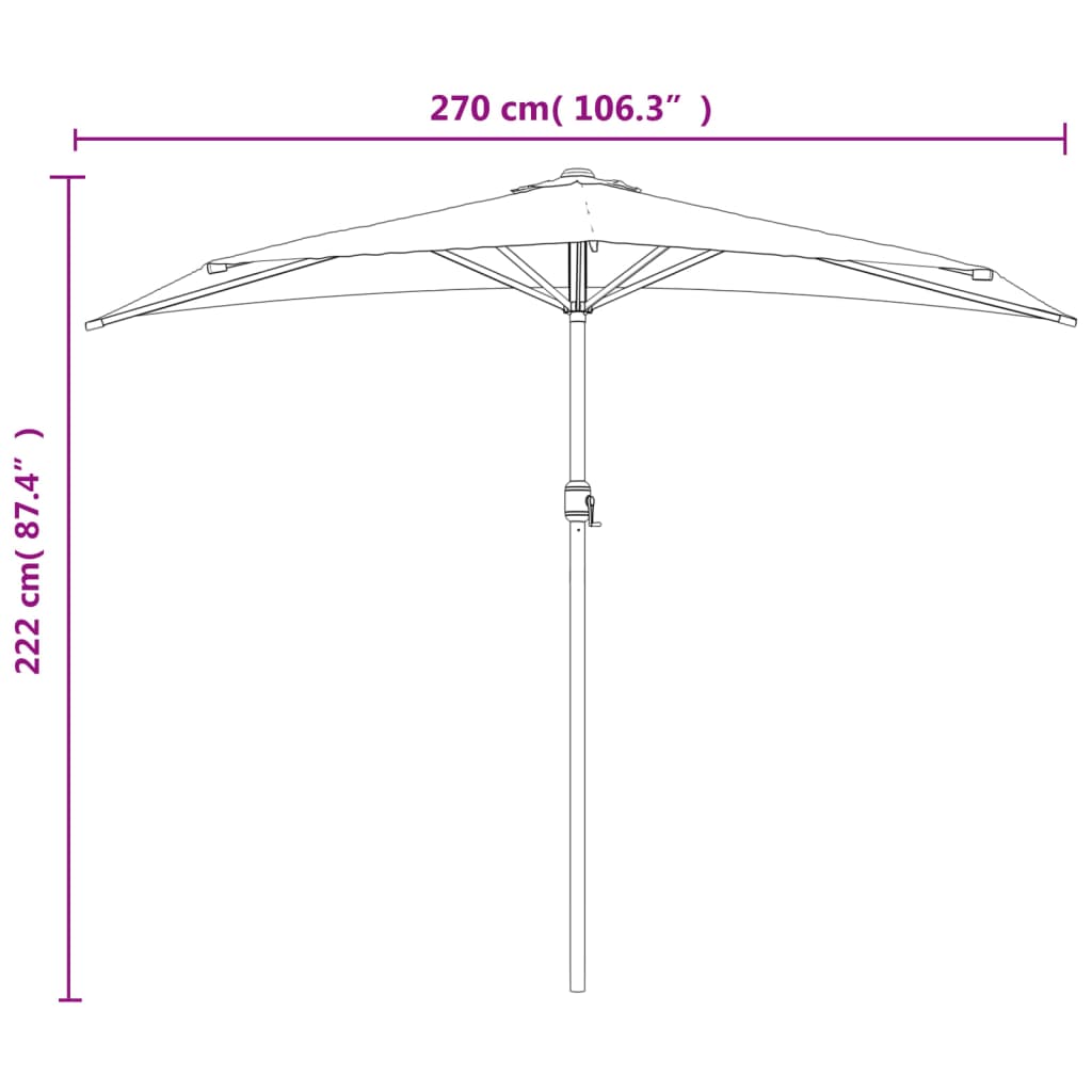 Balkonparasol half met aluminium paal 270x144 cm antraciet