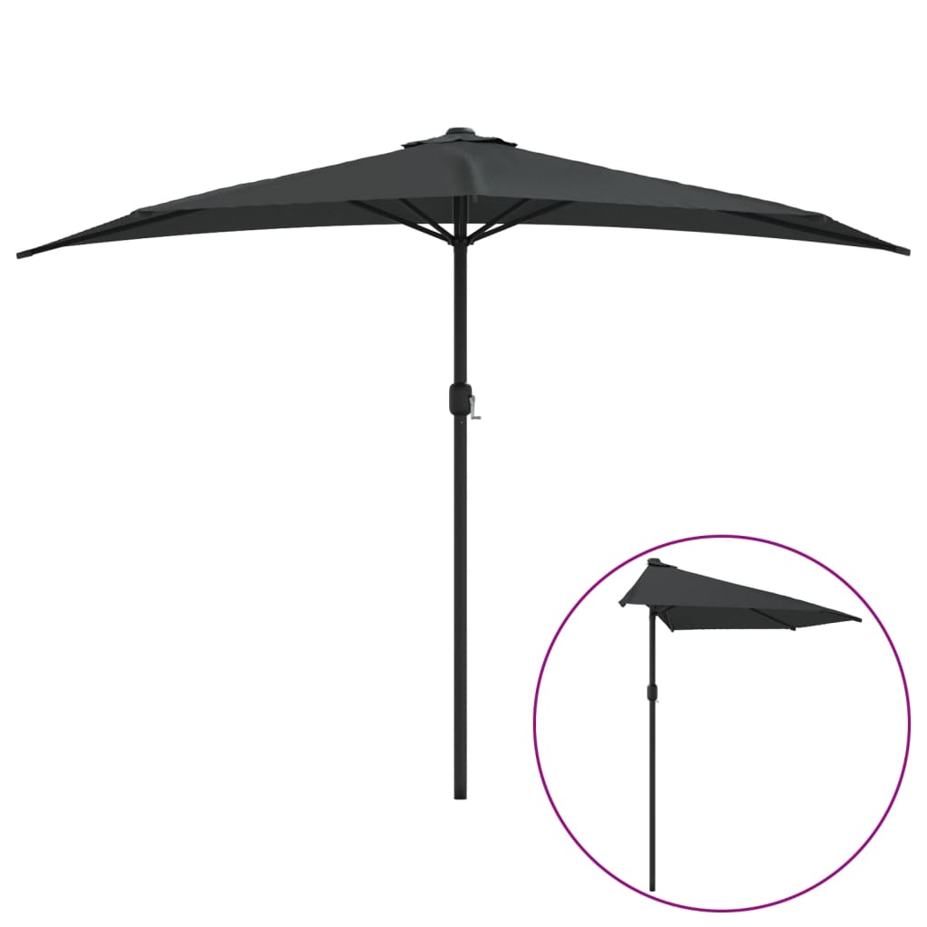 Balkonparasol half met aluminium paal 300x155 cm antraciet