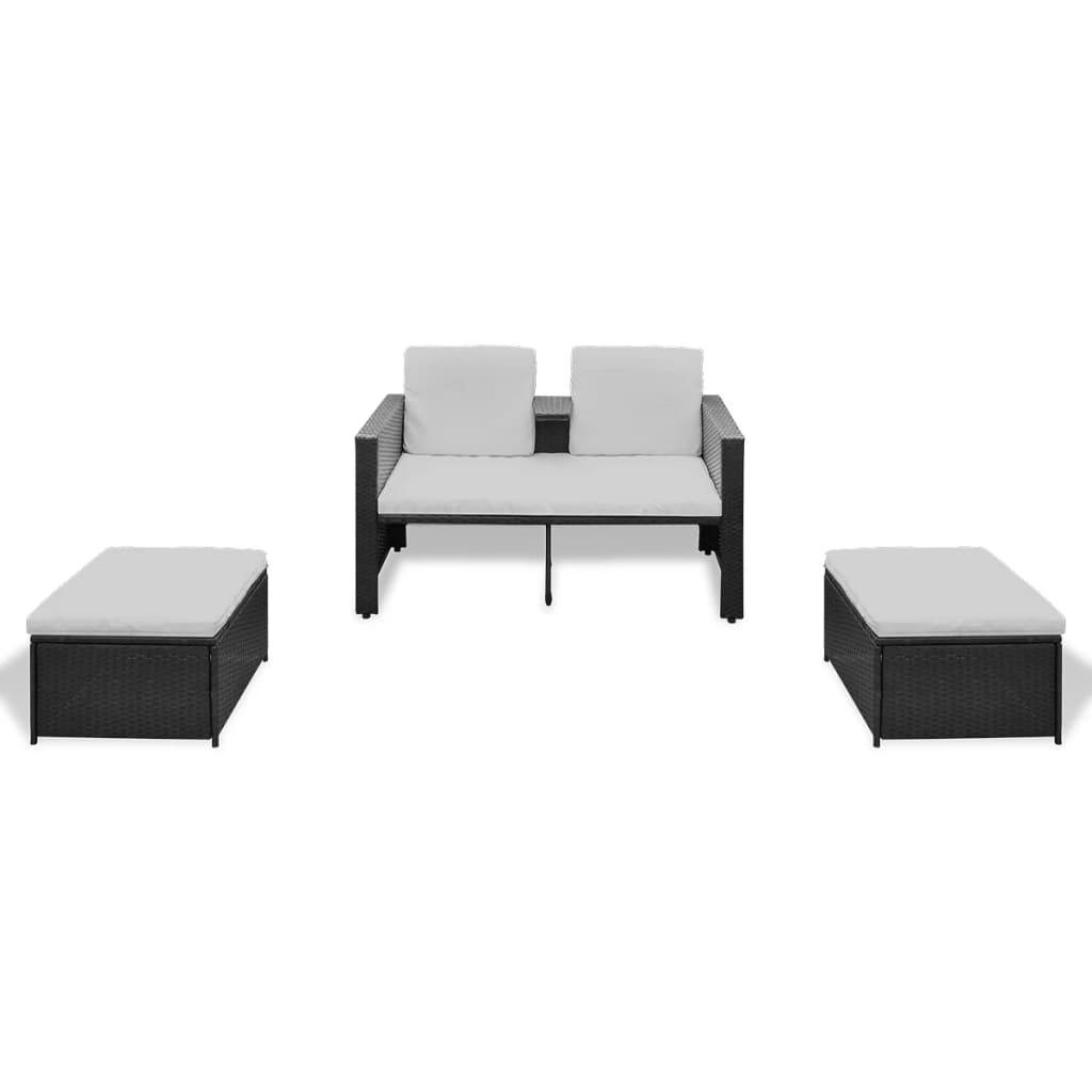 4-delige Loungeset met kussens poly rattan zwart