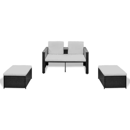 4-delige Loungeset met kussens poly rattan zwart