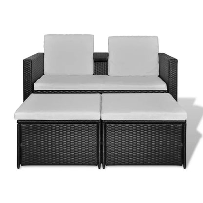 4-delige Loungeset met kussens poly rattan zwart