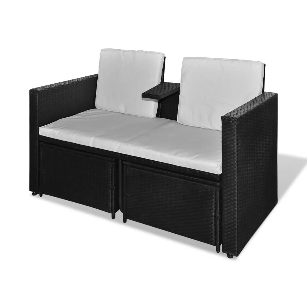 4-delige Loungeset met kussens poly rattan zwart
