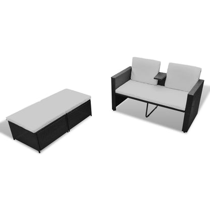 4-delige Loungeset met kussens poly rattan zwart