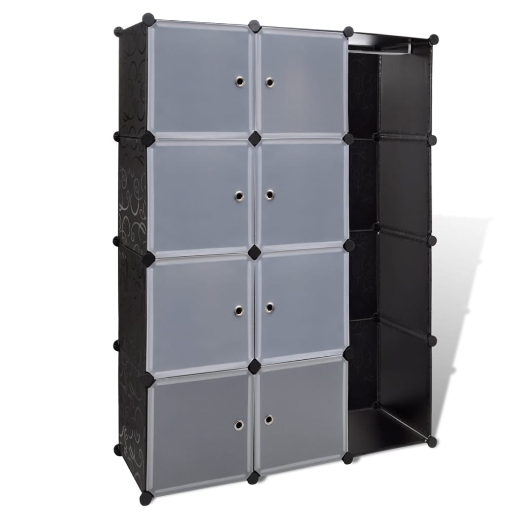 Kast met 9 vakken modulair 109x36,5x143 cm zwart en wit