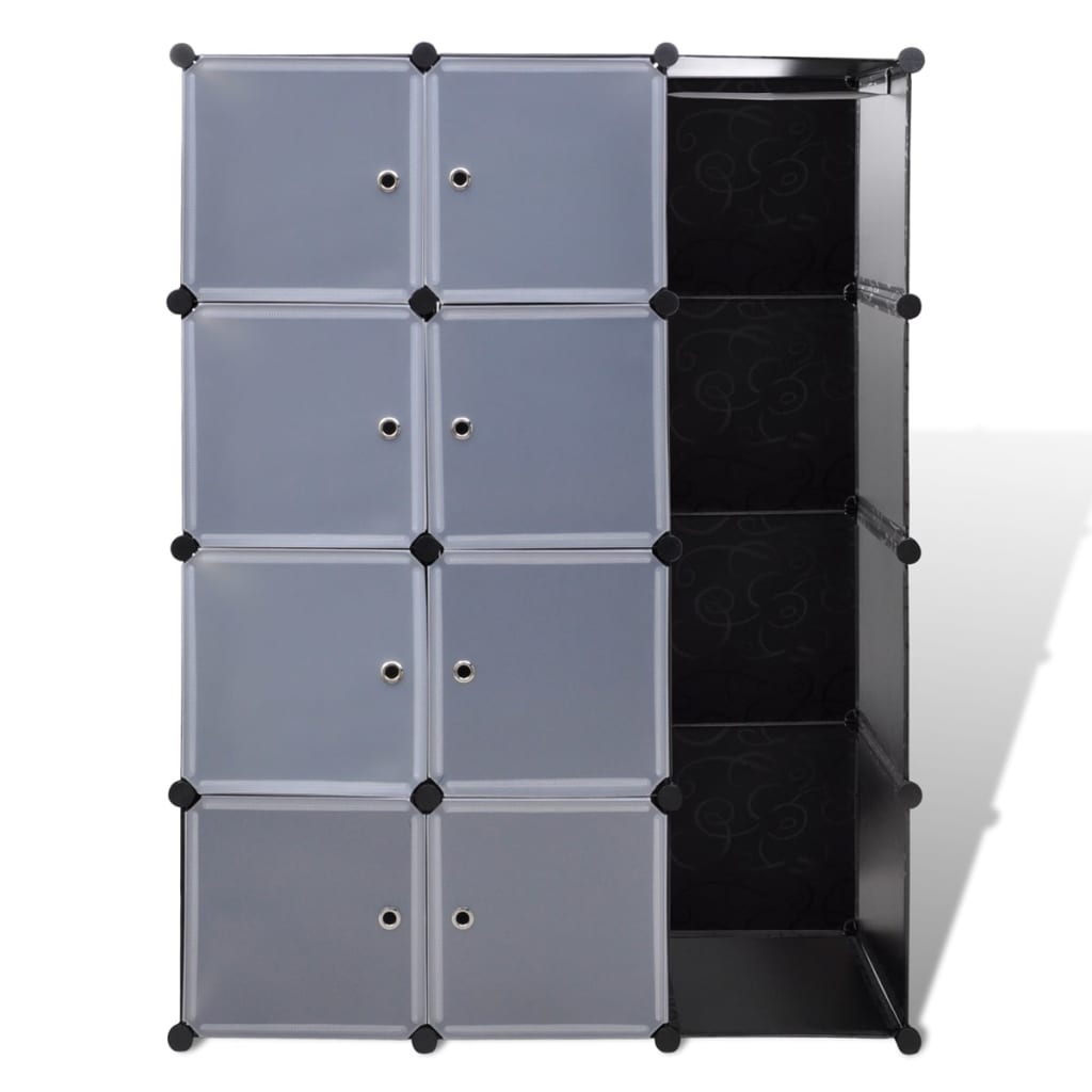 Kast met 9 vakken modulair 109x36,5x143 cm zwart en wit