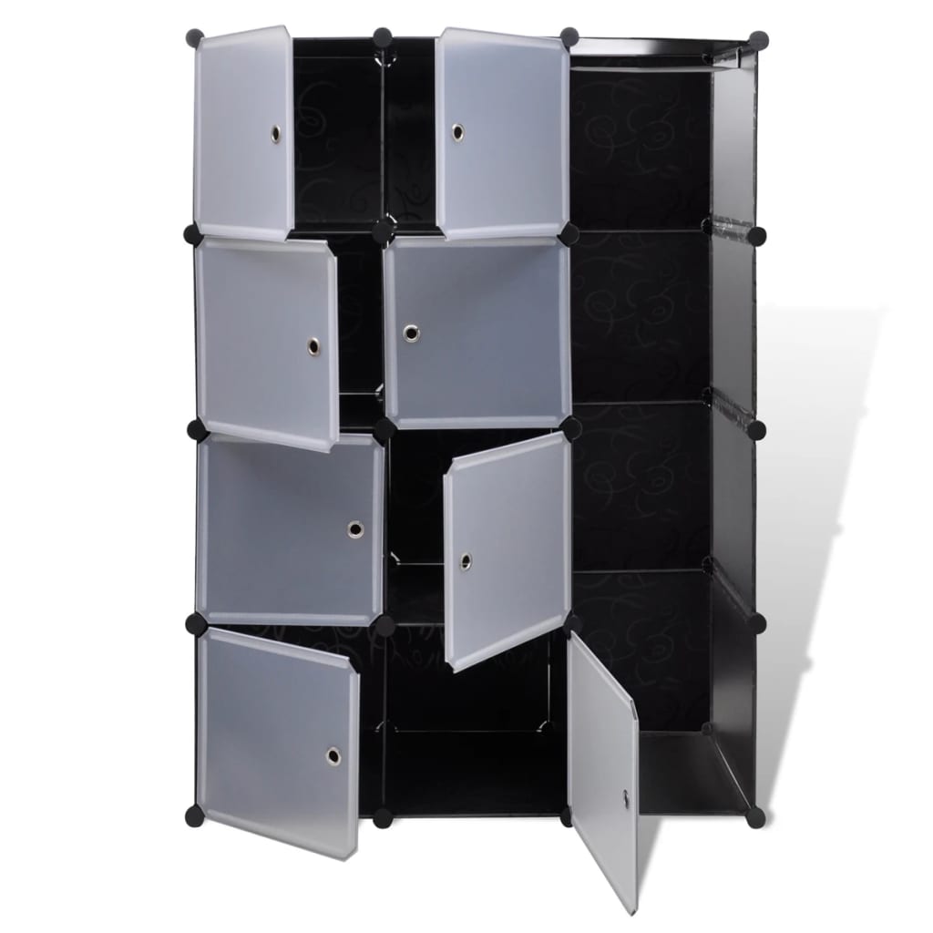 Kast met 9 vakken modulair 109x36,5x143 cm zwart en wit