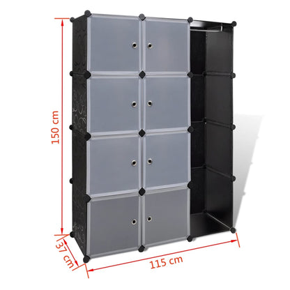 Kast met 9 vakken modulair 109x36,5x143 cm zwart en wit