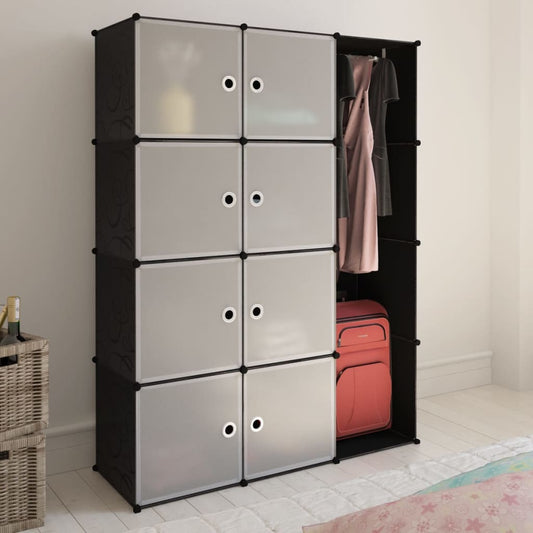 Kast met 9 vakken modulair 109x36,5x143 cm zwart en wit