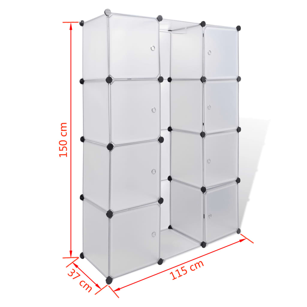 Kast met 9 compartimenten modulair 109x36,5x143 cm wit