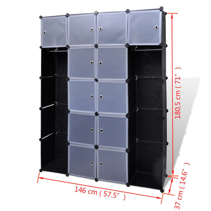 Kast modulair met 14 vakken 37x146x180,5 cm zwart en wit