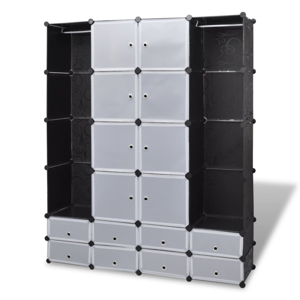 Kast modulair met 18 vakken 37x146x180,5 cm zwart en wit