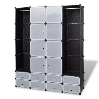 Kast modulair met 18 vakken 37x146x180,5 cm zwart en wit