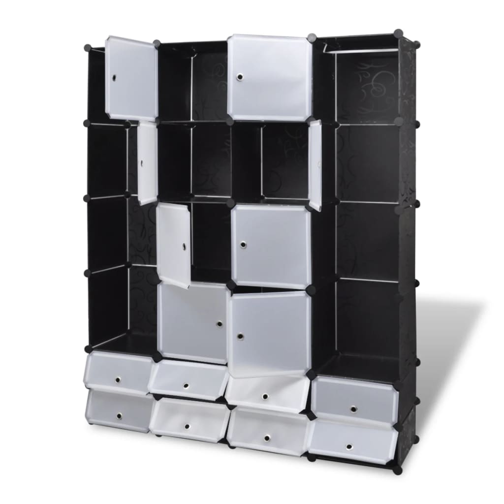Kast modulair met 18 vakken 37x146x180,5 cm zwart en wit