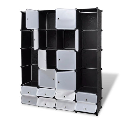 Kast modulair met 18 vakken 37x146x180,5 cm zwart en wit