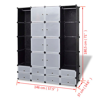Kast modulair met 18 vakken 37x146x180,5 cm zwart en wit