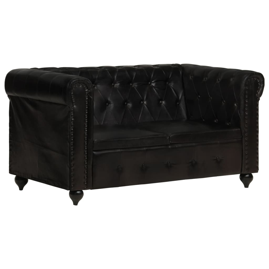 Tweezitsbank Chesterfield-stijl echt leer zwart
