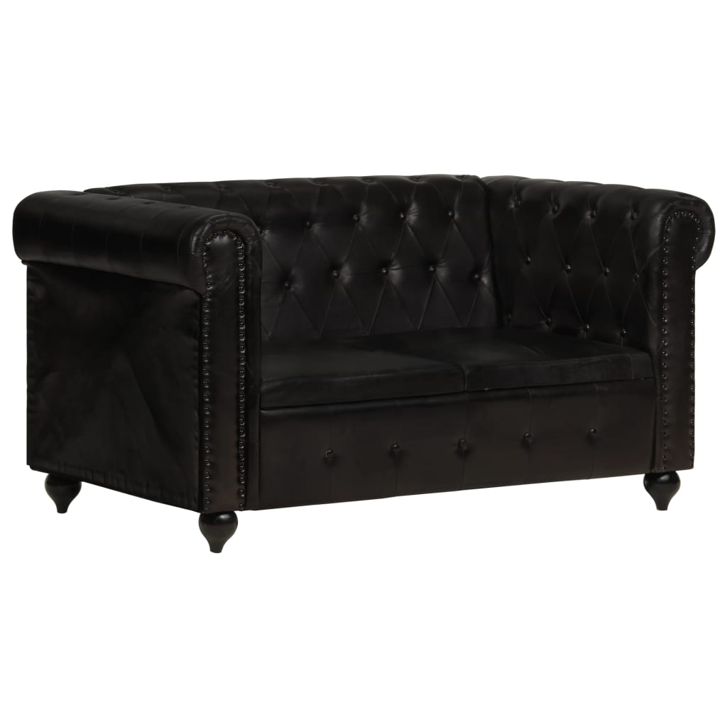 Tweezitsbank Chesterfield-stijl echt leer zwart