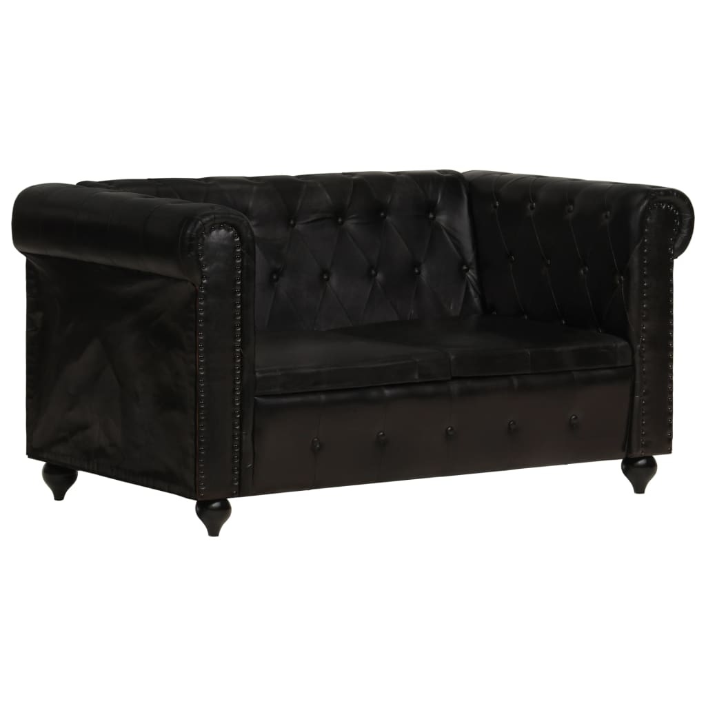 Tweezitsbank Chesterfield-stijl echt leer zwart