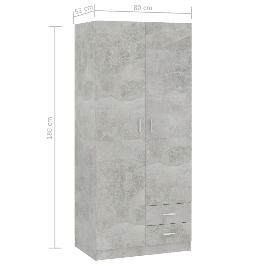 Kledingkast 80x52x180 cm bewerkt hout betongrijs