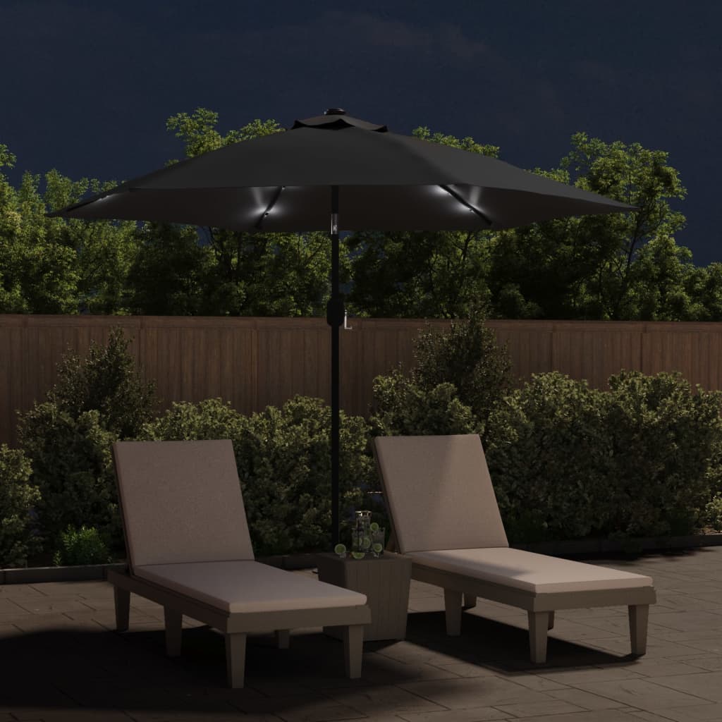 Parasol met LED-verlichting en stalen paal 300 cm zwart
