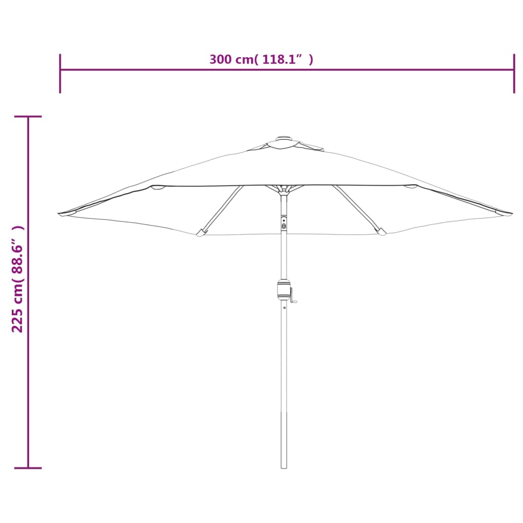 Parasol met LED-verlichting en stalen paal 300 cm zwart