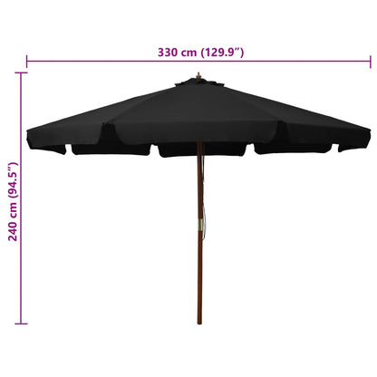 Parasol met houten paal 330 cm zwart