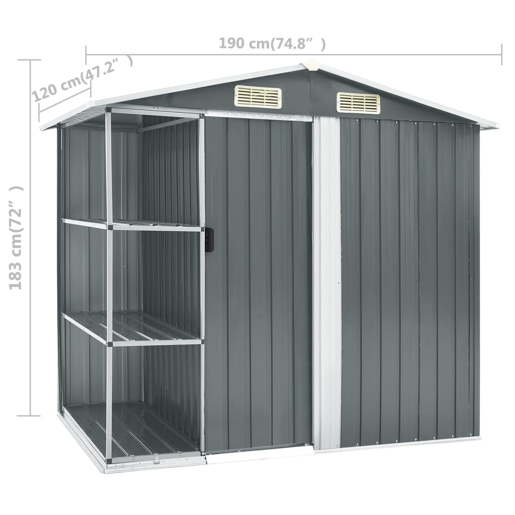 Tuinschuur met rek 205x130x183 cm ijzer grijs