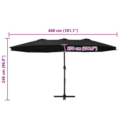 Parasol met aluminium paal 460x270 cm zwart