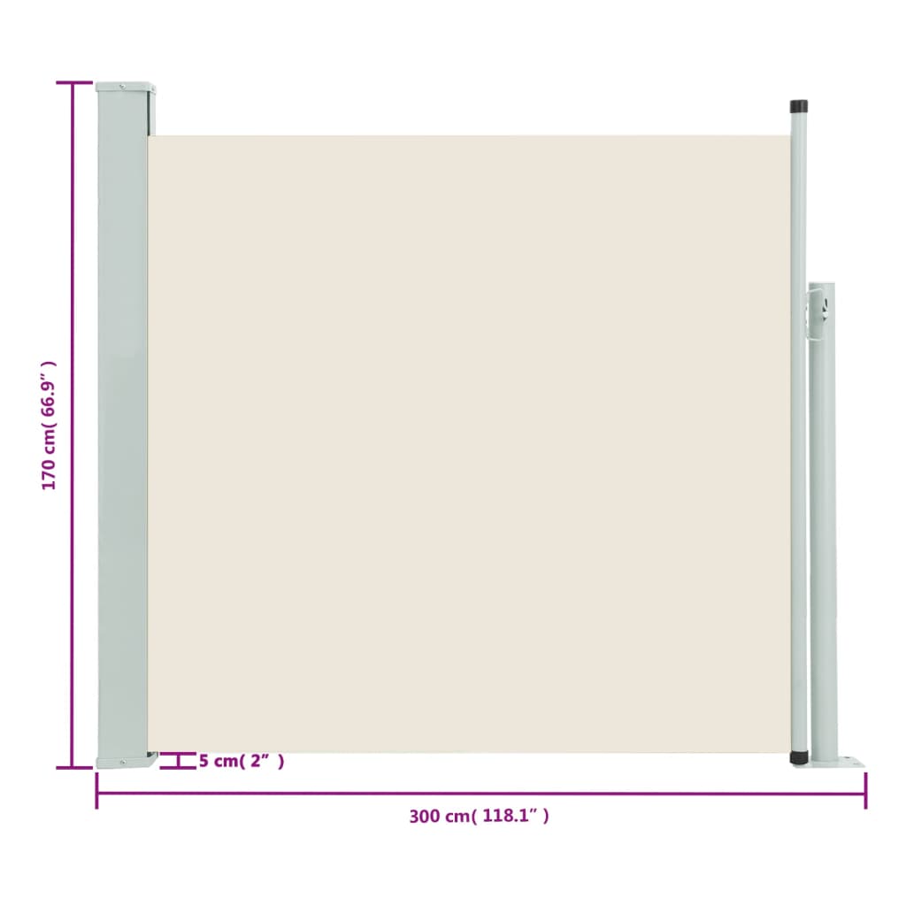 Tuinscherm uittrekbaar 170x300 cm crème