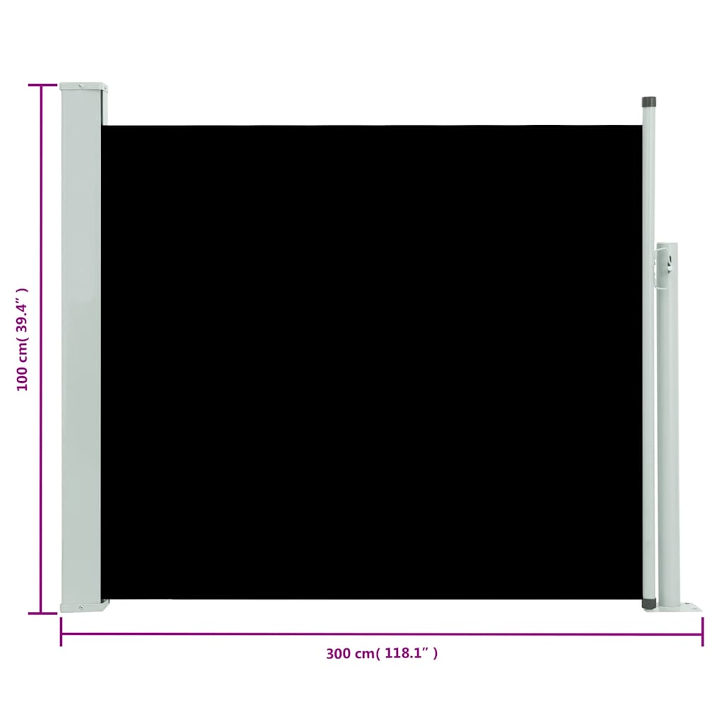 Tuinscherm uittrekbaar 100x300 cm zwart